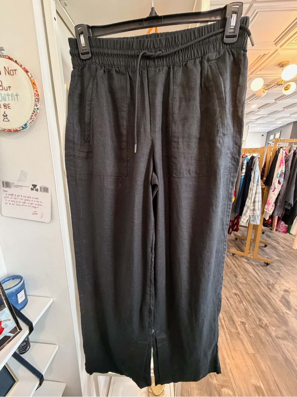 Athleta Black Drawstring Linen-Blend Joggers